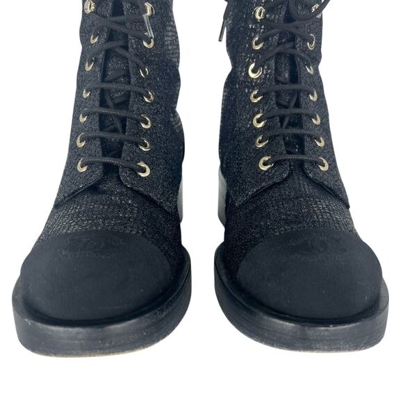 Chanel 2022 CC Logo Glitter Combat Boots Black Runway Virginie Viard 38.5 - Picture 9 of 16